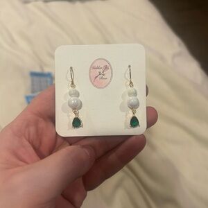 White and Green Teardrop Earrings